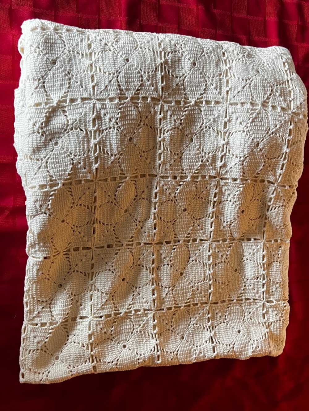 Antique Vintage Ercu Beige Artisan Handmade Cotton Crochet Quilt Bedspread-Dbl